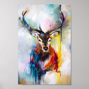 deer oil painting poster