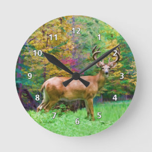 Deer on an Autumn Morning Round Clock