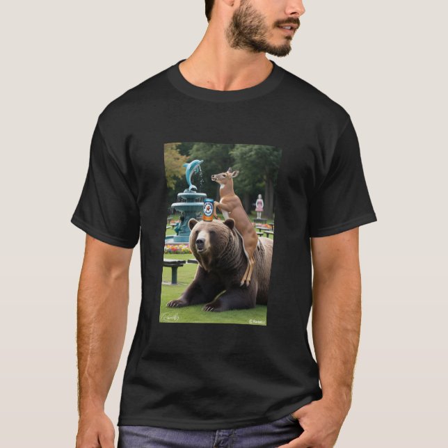 "Deer on Bear Head – Playful Nature Tee" T-Shirt (Front)