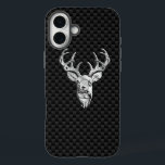 Deer on Carbon Fiber Style Print iPhone 16 Plus Case<br><div class="desc">A modern Deer Head bold Energy Spirit applique style. A white tail antlers buck trophy profile on a carbon fiber look background that is sure to make an impression on or off the trails. We also carry a wide selection of custom embroidered caps to complete your quest for that something...</div>