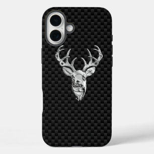 Deer on Carbon Fiber Style Print iPhone 16 Plus Case