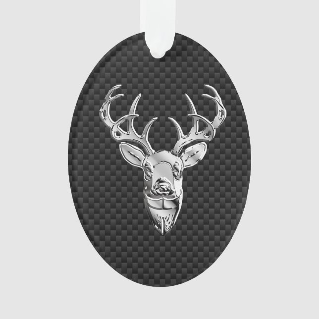 Deer on Carbon Fibre Style Print Ornament (Front)