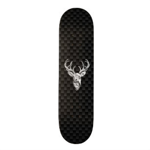 Deer on Carbon Fibre Style Print Skateboard