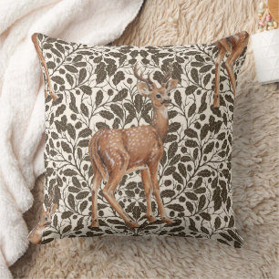 Deer on decorative oak damask pattern in brown and cushion