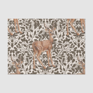Deer on decorative oak damask pattern in brown and tissue paper