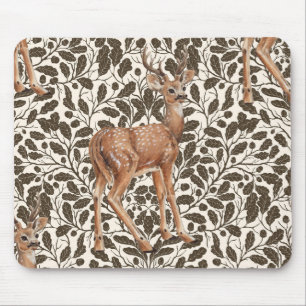 Deer on decorative oak damask pattern in brown mouse mat