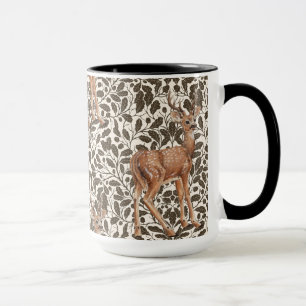 Deer on decorative oak damask pattern in brown mug