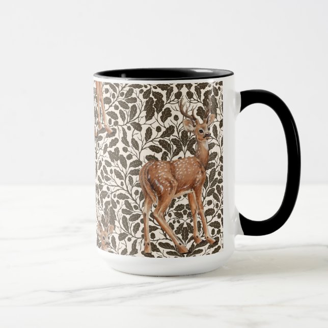 Deer on decorative oak damask pattern in brown  mug (Right)