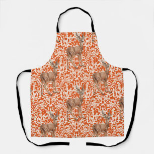 Deer on decorative oak damask pattern in dark oran apron