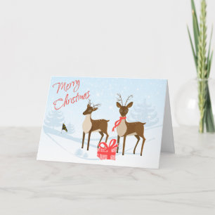 Deer on golf course in Winter. Holiday Card