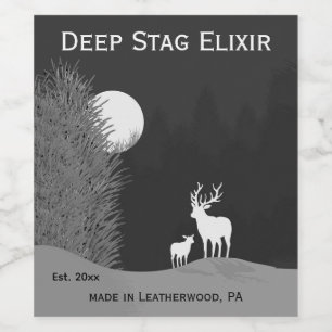 Deer on Moon Lit Hill 3 Text Areas Wine Label