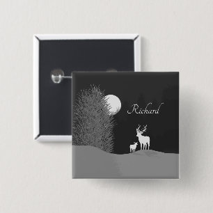 Deer on Moon Lit Hill Personal 15 Cm Square Badge