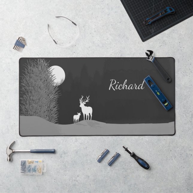 Deer on Moon Lit Hill Personal Desk Mat (Workstation)