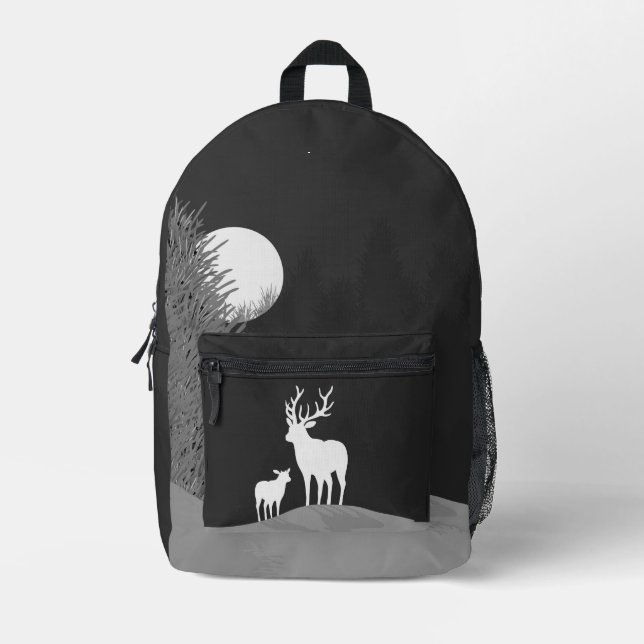 Deer on Moon Lit Hill  Printed Backpack (Front)