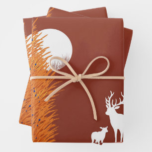 Deer on Moon Lit Hill  Wrapping Paper Sheet
