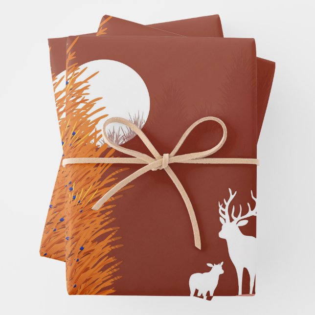 Deer on Moon Lit Hill  Wrapping Paper Sheet (In situ)