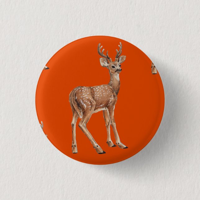 Deer on red 3 cm round badge (Front)