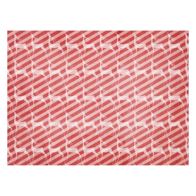 Deer on Red and Pink Diagonal Stripe Tablecloth (Front (Horizontal))