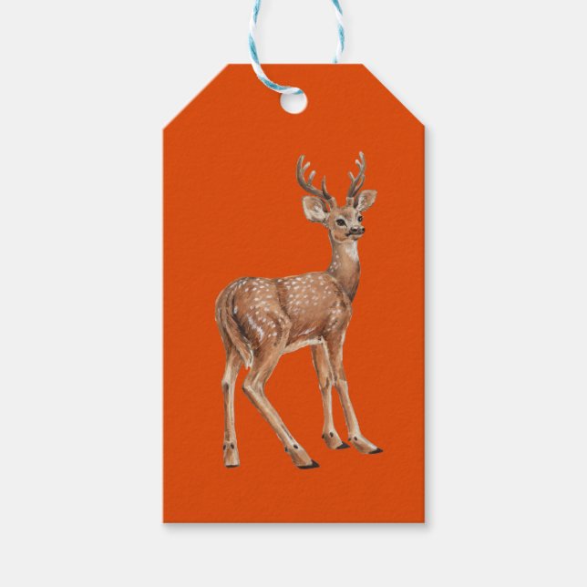 Deer on red gift tags (Front)
