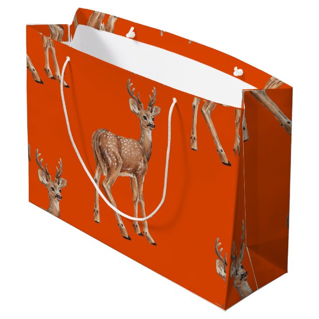 Deer on red large gift bag (Back Angled)