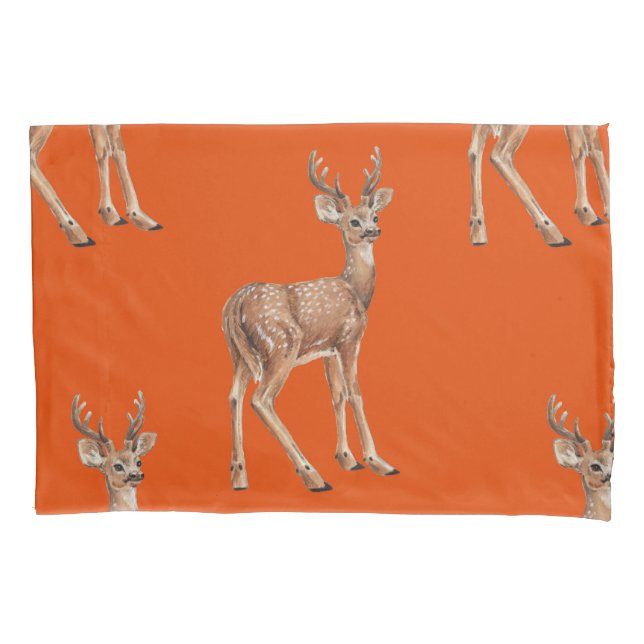 Deer on red pillowcase (Front-Left)
