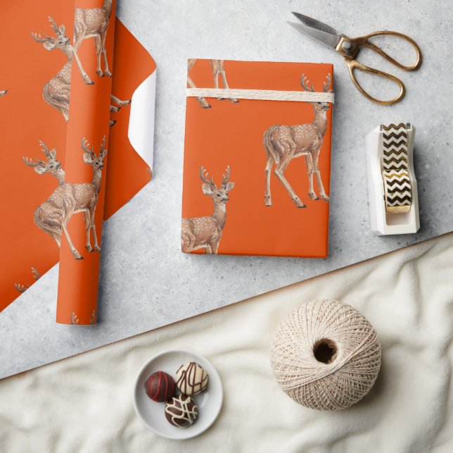 Deer on red wrapping paper (Crafts)