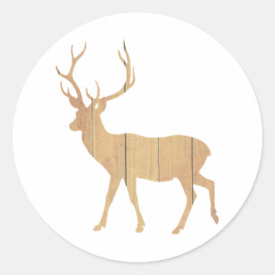 Deer on retro wooden background classic round sticker