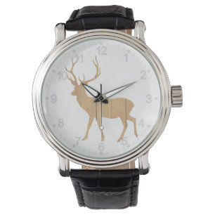 Deer on retro wooden background watch