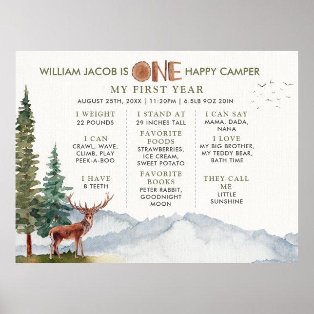 Deer One Happy Camper Woodland Milestone  Poster (Front)