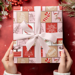 Deer Ornament Christmas Tree Snowflake Pattern Wrapping Paper
