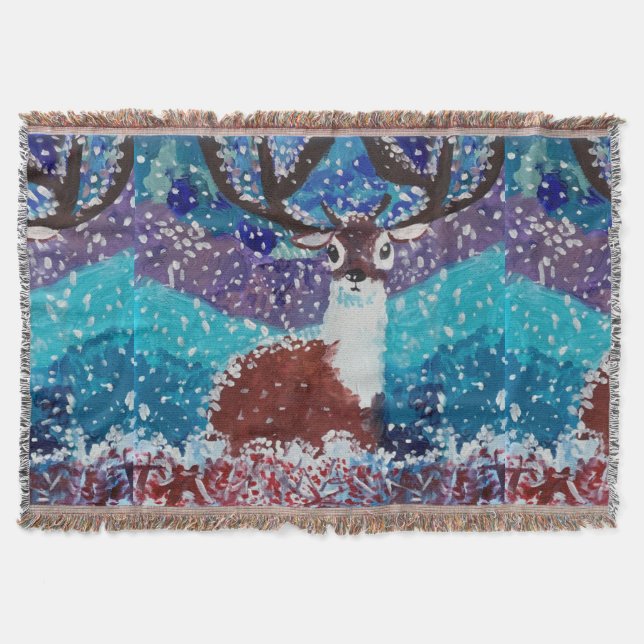 Deer Painting Throw Blanket (Front)