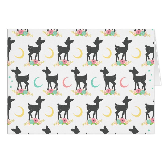 Deer Pattern, Baby Deer, Boho, Flowers, Moon (Front Horizontal)