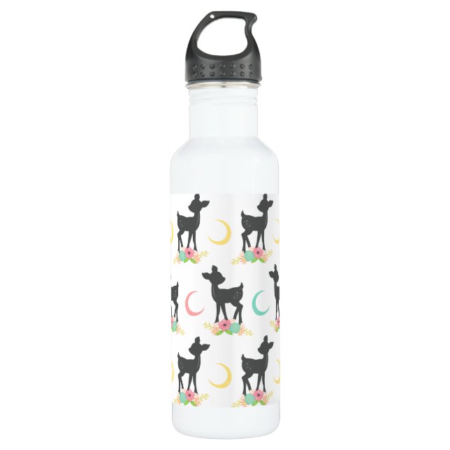 Deer Pattern, Baby Deer, Boho, Flowers, Moon 710 Ml Water Bottle (Front)