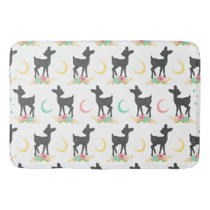 Deer Pattern, Baby Deer, Boho, Flowers, Moon Bath Mat