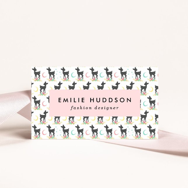 Deer Pattern, Baby Deer, Boho, Flowers, Moon Business Card (Creator Uploaded)