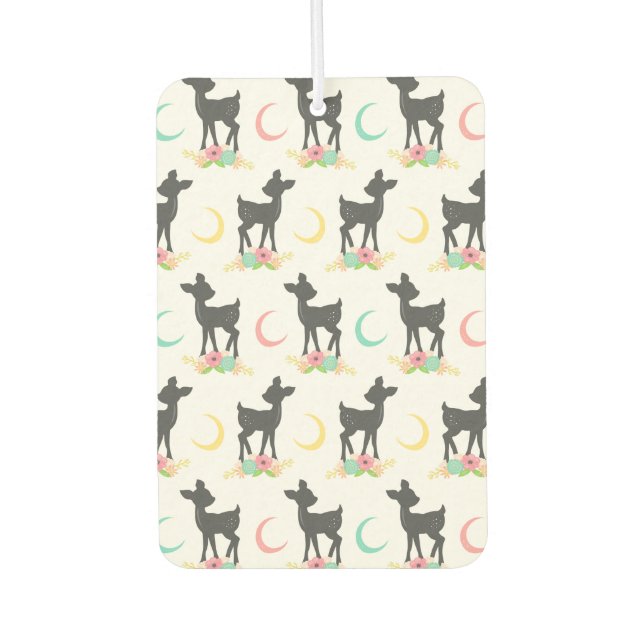 Deer Pattern, Baby Deer, Boho, Flowers, Moon Car Air Freshener (Front)