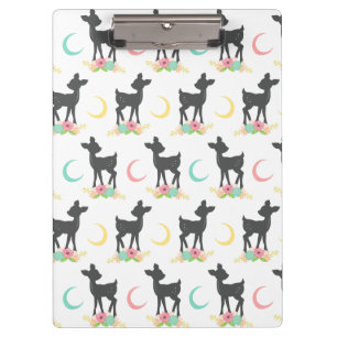 Deer Pattern, Baby Deer, Boho, Flowers, Moon Clipboard