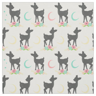 Deer Pattern, Baby Deer, Boho, Flowers, Moon Fabric