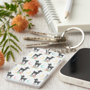 Deer Pattern, Baby Deer, Boho, Flowers, Moon Key Ring