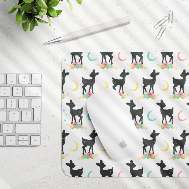 Deer Pattern, Baby Deer, Boho, Flowers, Moon Mouse Mat (Creator Uploaded)