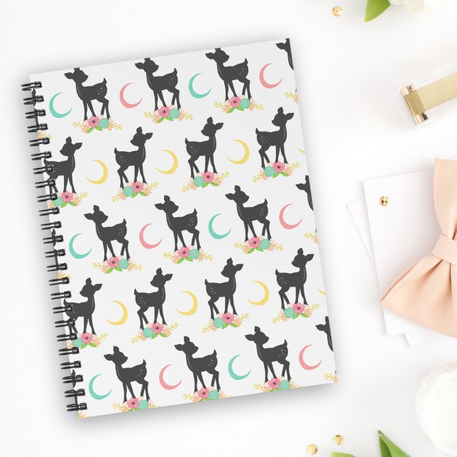 Deer Pattern, Baby Deer, Boho, Flowers, Moon Notebook (Creator Uploaded)