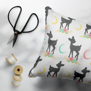 Deer Pattern, Baby Deer, Boho, Flowers, Moon Pillowcase