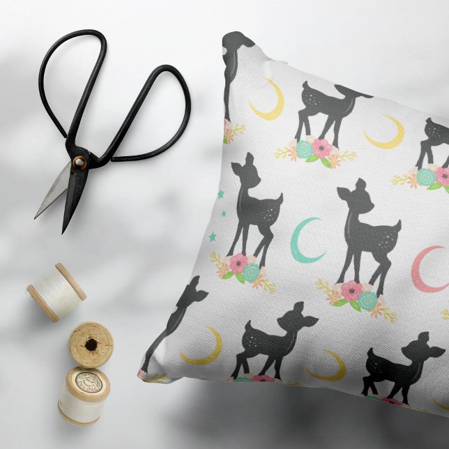 Deer Pattern, Baby Deer, Boho, Flowers, Moon Pillowcase (Creator Uploaded)