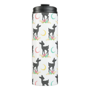 Deer Pattern, Baby Deer, Boho, Flowers, Moon Thermal Tumbler