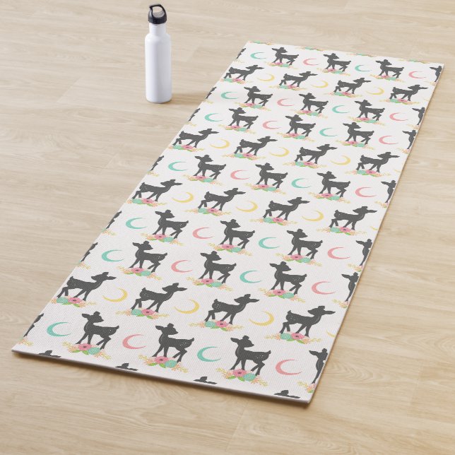 Deer Pattern, Baby Deer, Boho, Flowers, Moon Yoga Mat (In Situ)