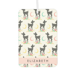Deer Pattern, Baby Deer, Boho, Flowers, Your Name Car Air Freshener