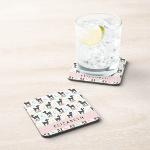 Deer Pattern, Baby Deer, Boho, Flowers, Your Name Coaster