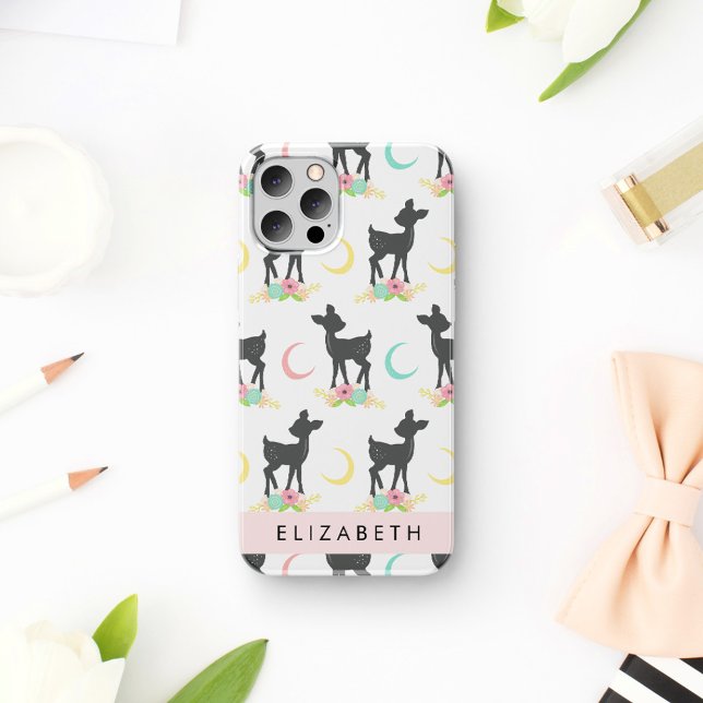 Deer Pattern, Baby Deer, Boho, Flowers, Your Name iPhone 16 Case (Creator Uploaded)