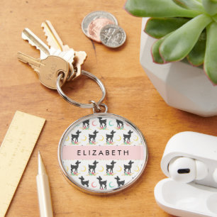 Deer Pattern, Baby Deer, Boho, Flowers, Your Name Key Ring
