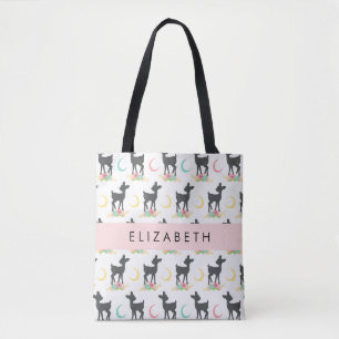 Deer Pattern, Baby Deer, Boho, Flowers, Your Name Tote Bag